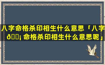 八字命格杀印相生什么意思「八字 🐡 命格杀印相生什么意思呢」